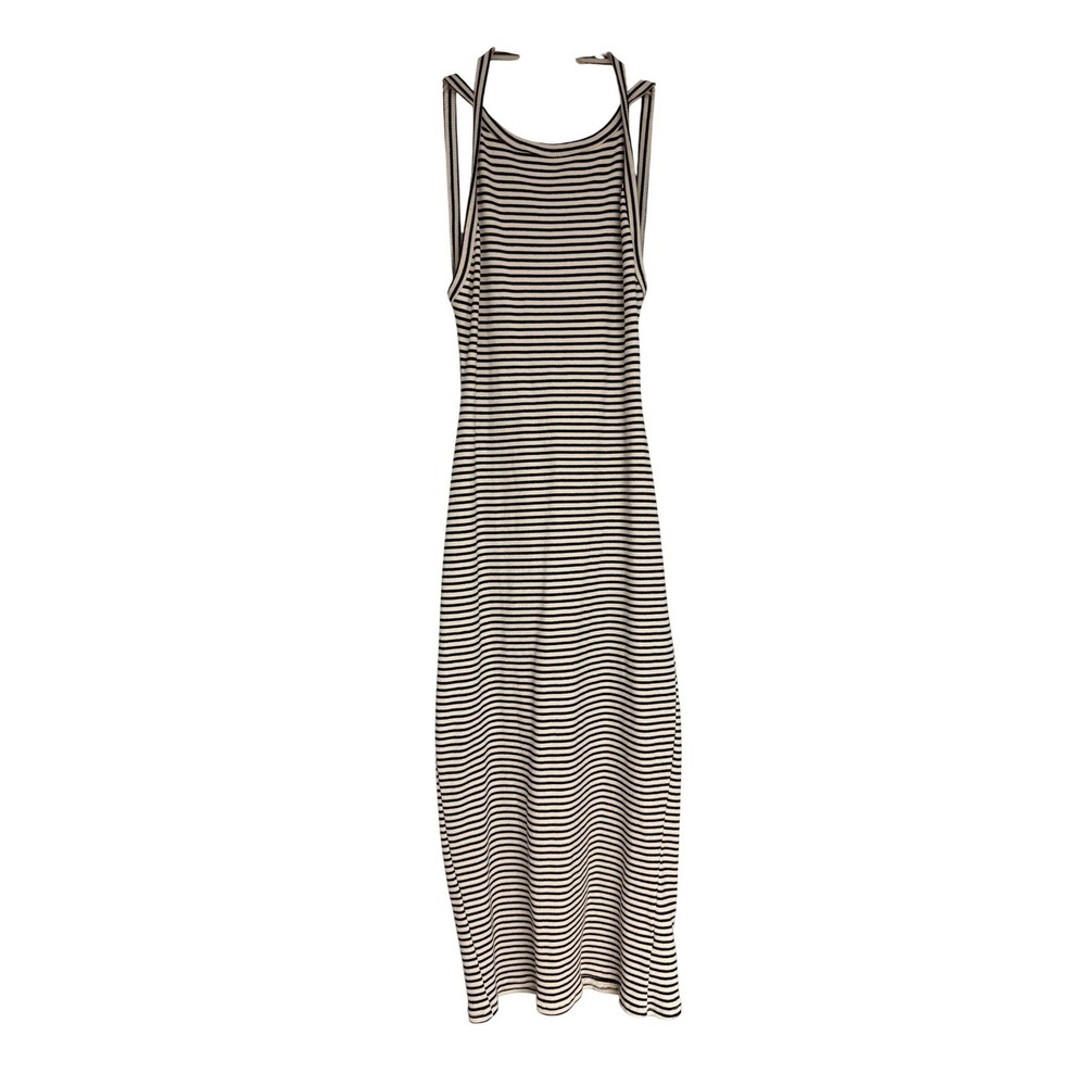 Silence +Noise Womens XS Black White Striped Ribbed Open Back Midi Bodycon Dress